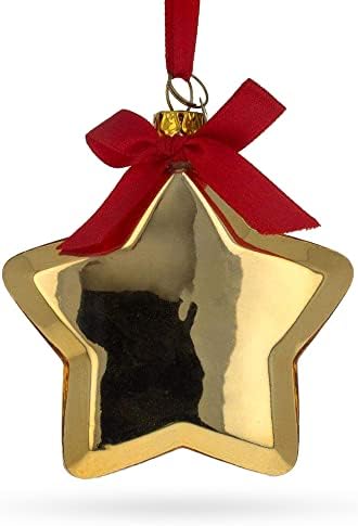 Zlatna zvijezda s crvenim staklenim božićnim ukrasom 3 centimetra