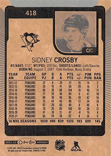 2021-22 o-pee-chee 418 Sidney Crosby Pittsburgh Penguins NHL Trgovačka karta hokeja