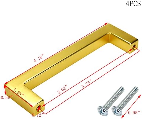 Faotup 4PCS aluminijska legura 4,16 -inčni kvadratni zlatni ormar, zlatni kvadratni ručici povlače, brušeni zlatni ručici,