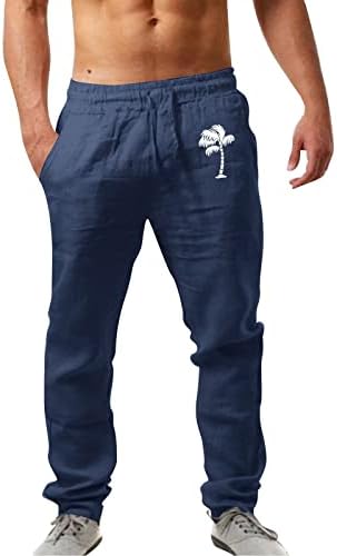 Hlače muškarci muški modni povremeni tiskani lane džep čipke up hlače velike veličine hlače mornarice