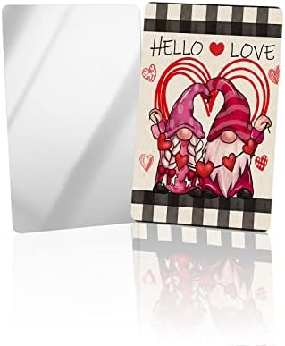 Ocomster Valentinovo Dan kompaktnog ogledala Bulk 2 Pack Card ogledalo, gnome par crveni love Stripe crna karirana kabed