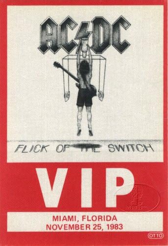 AC/DC 1983 Flick/Switch Tour Backstage Pass Miami