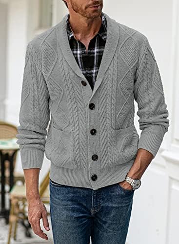 JMierr muški ležerni gumbi za šal s dugim rukavima Down kabel pleteni kardigan džemper s džepovima
