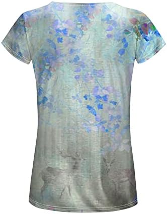Nokmopo ženske košulje casual moda kratkih rukava casual digitalni print s cvijetom i ptičjim kratkim rukavima labava majica