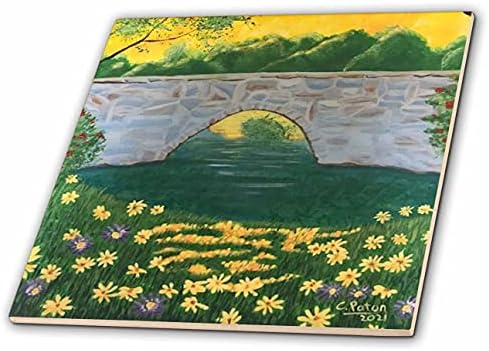 Trodimenzionalna slika kamenog mosta na jezeru cvjetno polje i Žuto nebo-pločice