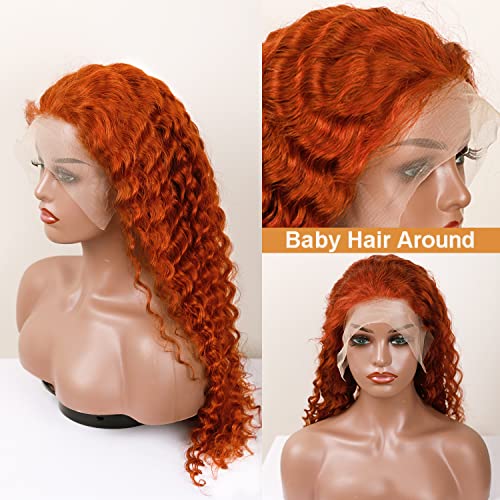 90 inča nosite i odlazite perika od đumbira narančasti duboki val ljudske kose na čipki prethodno počupanoj dječjom kosom