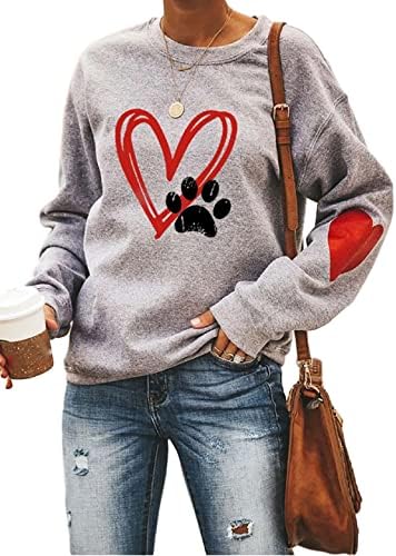 Etatng ženski pas šapa otisak dugih rukava cerwneck dukserice casual pullover labav pseća mama košulja vrhovi