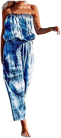 HDZWW Ljetna lagana ravna noga Čvrsta žena dugo tiskana s džepovima kombinezoni rastezaljni dečko visoko