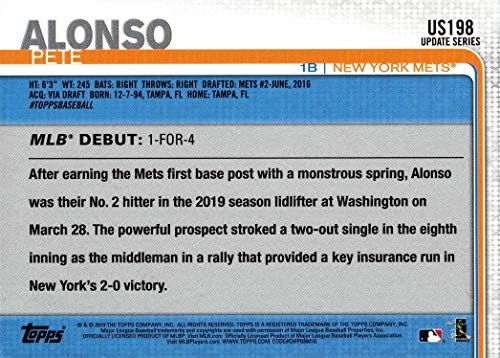 2019. Topps Update Baseball US198 Pete Alonso Rookie Debitantska karta - Dobiva prvi pogodak u debiju Major League 28. ožujka