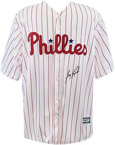 Greg Luzinski potpisao je Philadelphia Phillies White Pinstripe Majestic Replica Baseball Jersey - Autografirani MLB dresovi