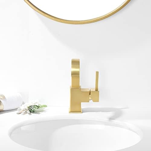 Četkana zlatna paluba montirana 360 ° okretna slavina za kupaonicu, s sklopom odvodnje i vodovodnim linijama, SGF003-10-BG+SGF05-BG