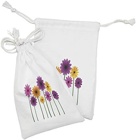 Ambasonne Gerber Daisy Tkanina za torbicu od 2, pojednostavljeni šareni proljetni cvjetovi s grafičkim stupnjevima na običnoj
