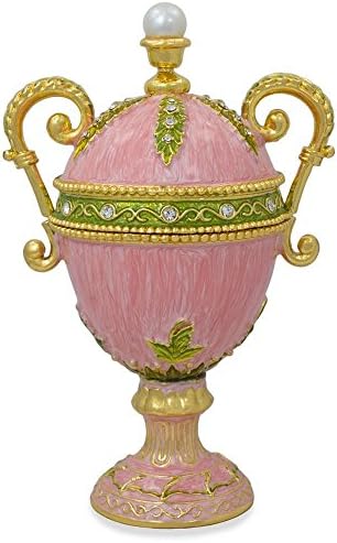 BestPysanky Pink Amphora Emajlirana kraljevska inspirirana Imperial Metal Uskrs figurica jaja 5,5 inča