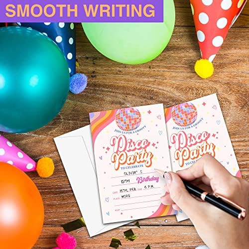 Groovy Disco Party Birthday Pozivnica, Retro Dance Party Pozivnice za dječake i djevojčice, 20 poziva s ukrasima za omotnice-PARTY-PARTI