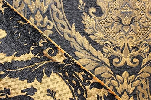 Damask tapiserija od ženila-tkanina za presvlake, crna / zlatna-širina 60 inča-veleprodaja