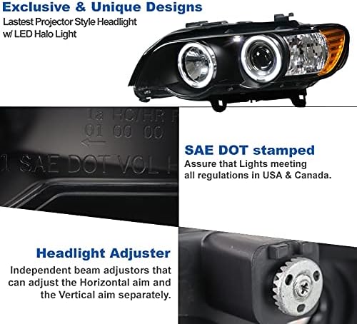 ZMAUTOPARTS led Halo-projektor svjetla glavnog svjetla crna s bijelim DRL 6,25 Kompatibilan s BMW X5 E53 2000-2003 godina