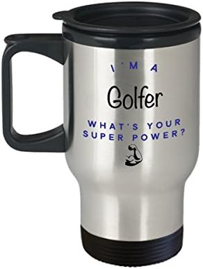Golfer Travel šalica, ja sam golfer Što je super moć? Smiješne krigle za kavu u karijeri, poklon ideja za muškarce suradnike