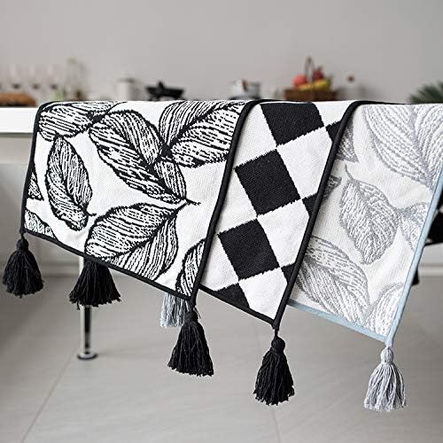 Fennco Styles Crno -bijeli dijamantski tkani trkač - 14 x 71 inčni Checker trkač stol za stol za stol za ručavanje uređenja