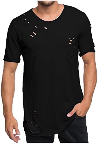 Muška poderana majica hipster jednobojna majica s okruglim vratom kratkih rukava ljetna modna cool udobna bluza top