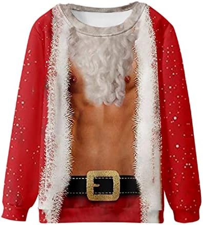 Unisex ružni Božić 2022 Crewneck Twichirt Novelty Smiješna seksi 3D mišićni grafički džemper s dugim rukavima košulja