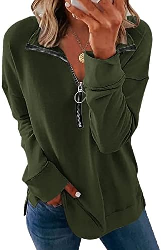 Kuaileya Quarter Zip pulover Žene ženske modne solidne rever Pola zatvarača casual labave dukserice fit pulover vrhovi dugi