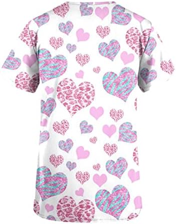 Ženski scrip_tops sa džepovima v vrat Radna uniforma Valentinovo s vrhovima pulovera s kratkim rukavima Srce s kratkim rukavima