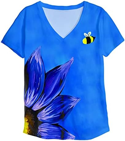Vintage cvjetni uzorak košulja za žene vrhovi kratkih rukava Bohemska havajska majica casual v vrat labave fit bluza bluza