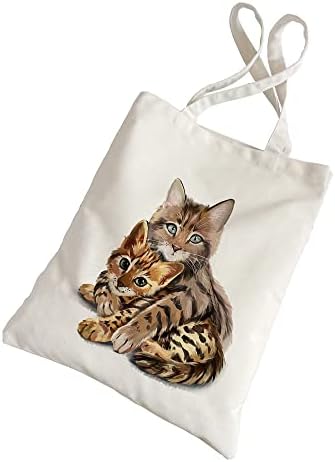 Životinje Mačke lanena torba modna torba na rame za žene i djevojke, bijela torba 30 ~ 40cm