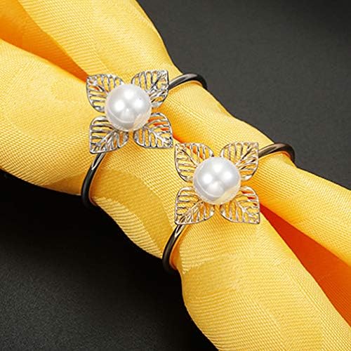 Hemoton vintage prstenovi 4pcs cvjetni salveti prsten biserni salveti kopča nosač salveta za parove svadbena zabava favorizira