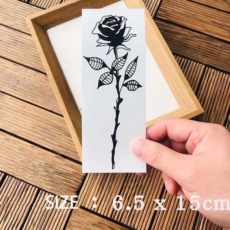 5 listova vodootporna privremena naljepnica za tetovažu crna ruža cvijet cvijeće art lažna tetovaža bljeskalica tetovaža