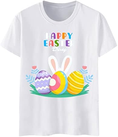 Ladies Summer Tops Uskrs Dan Happy Bunny Rabbit Graphic Cratki rukavi majica casual labave pamučne mješavine pulover
