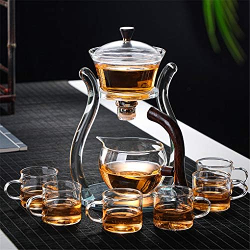 Mozeo stakleni čajnik Set Staklo automatski set za lijeni čaj rotirajući kungfu odijelo otporno na toplinu s 6 pcs čaše za