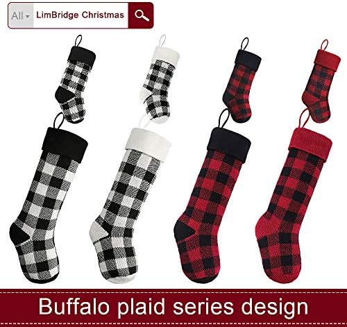 Limbridge pleteni božićne čarape, 6 pakiranja 9 inča pleteni božićni ukrasi s uzorkom bivola, za obiteljski blagdanski dekor,