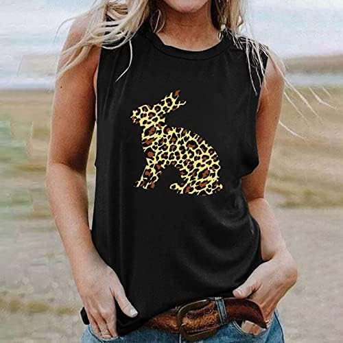 Ženski slatki zečji grafički tenkovi Top Crewneck Leopard Print Tee casual košulje ljetnih rukava bez rukava vrh