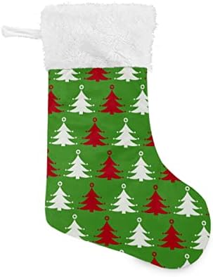 Božićne čarape Crveno bijelo uzorak božićnog drvca zelena bijela plišana manžetna Mercerized Velvet Family Holiday Personalizirana