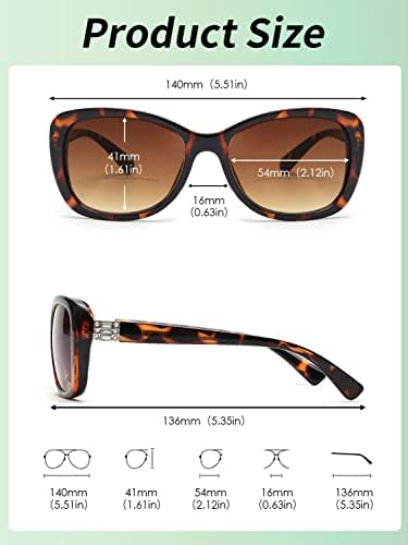 JM ženske bifokalne čitanje sunčanih naočala, vintage čitača naočala UV zaštita vanjska kornjača +3.0