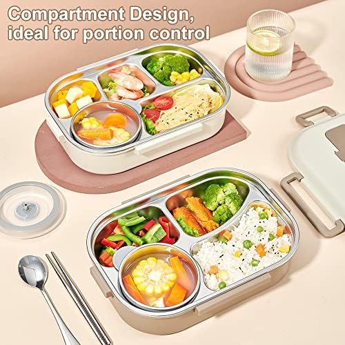 Kutija za ručak za odrasle s 4 pretinca Bento spremnik za ručak od nehrđajućeg čelika s kreativnim ukrasima uradi sam toplinski