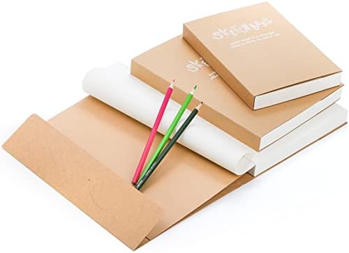 Elsjoy Set od 3 Kraft Skitchbook i Cheart Notebook, A5/A4/B5 Skica knjiga Travel Journal Notebook s debelim papirom za crtanje