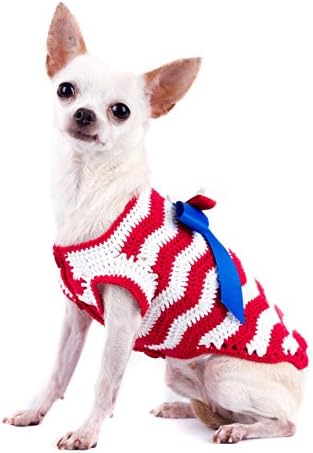 Crochet valoviti kućni ljubimci Crveno bijelo plavo pamučno pametno odjeća 93K