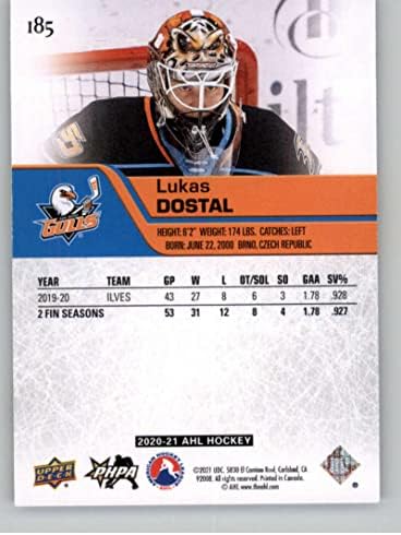 2020-21 Gornja paluba AHL 185 Lukas Dostal San Diego galebovi RC Rookie Hockey Trading Card