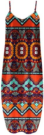 Ljetne maxi haljine za žene zapadne aztec etničke geometrijske haljine za tisak bez rukava v vrat trendovska ležerna duga