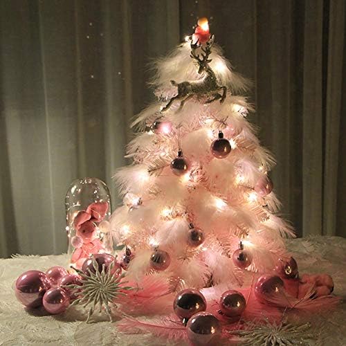 Set za božićno drvce za stol, mini osvijetljeno božićno drvce, umjetno božićno borovo stablo s LED svjetlima i ukrasima -pink