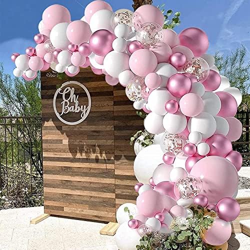 Ružičasti bijeli baloni Garland Arch Kit, pastelni ružičasti baloni Metalični ružičasti konfetti ruža zlatna rođendanska