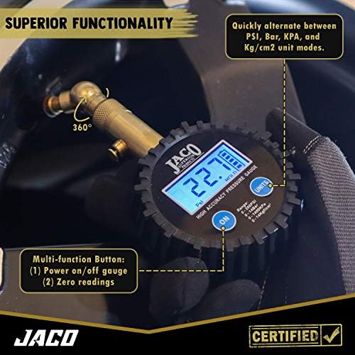 Jaco Elite digitalni mjerač tlaka u gumama - Profesionalna točnost - 100 psi