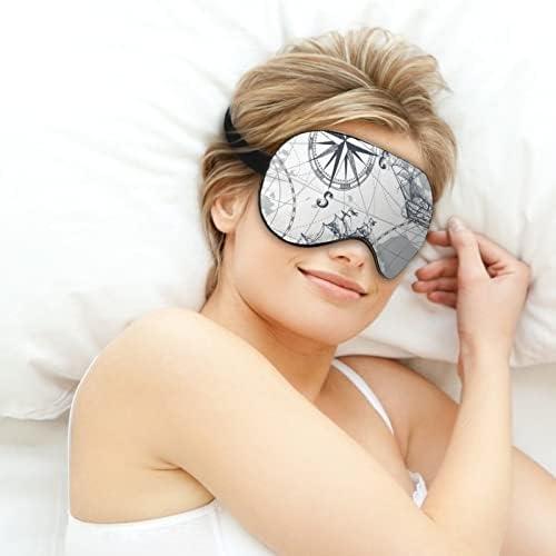 Nautička karta jedrilice siva skica Skica broda brodski kotač kompas sidro maska ​​za spavanje meka maska ​​za oči s podesivom