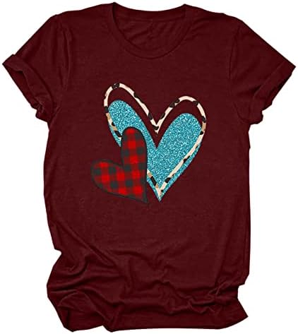 Majica za Valentinovo Dva srca karirana tiskana vrha za žene muškarci kratki rukavi okrugli vratni majica majica bluza