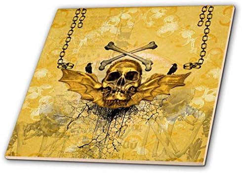 3D Rose Amazing Skull u zlatnim bojama i krilima keramičke pločice, višebojan