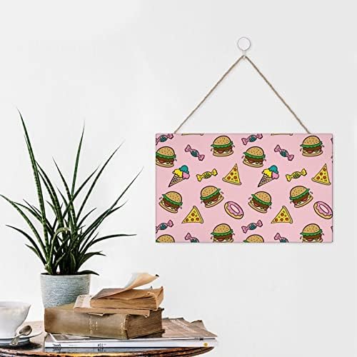 Brza hrana burger pizza wood natpis pravokutnik Smiješno viseće drvene plak zidne umjetničke ukrase kuće