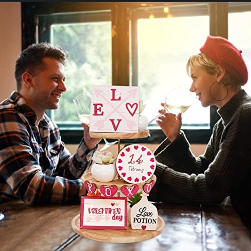 Valentinovo, razdvojeni dekor ladice, 8 PCS drvene seoske kuće Rayed Ladica Mini znakovi, rustikalno ružičasto ljubavno srce