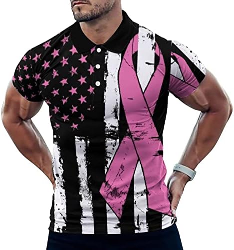 Boriti se protiv svijesti o raku dojke u SAD-u zastava muška polo ravna košulja redovita fit casual gumb kratki rukav ljeto